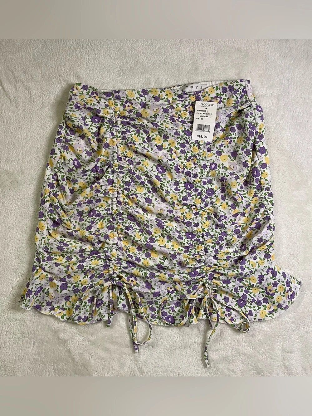 NWT HYFVE Lilac Floral Ruched Mini Skirt with Ruffles size M